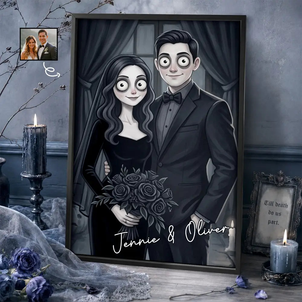 Custom Photo Gothic Portrait Art Couple Spooky Halloween - Personalized Poster
