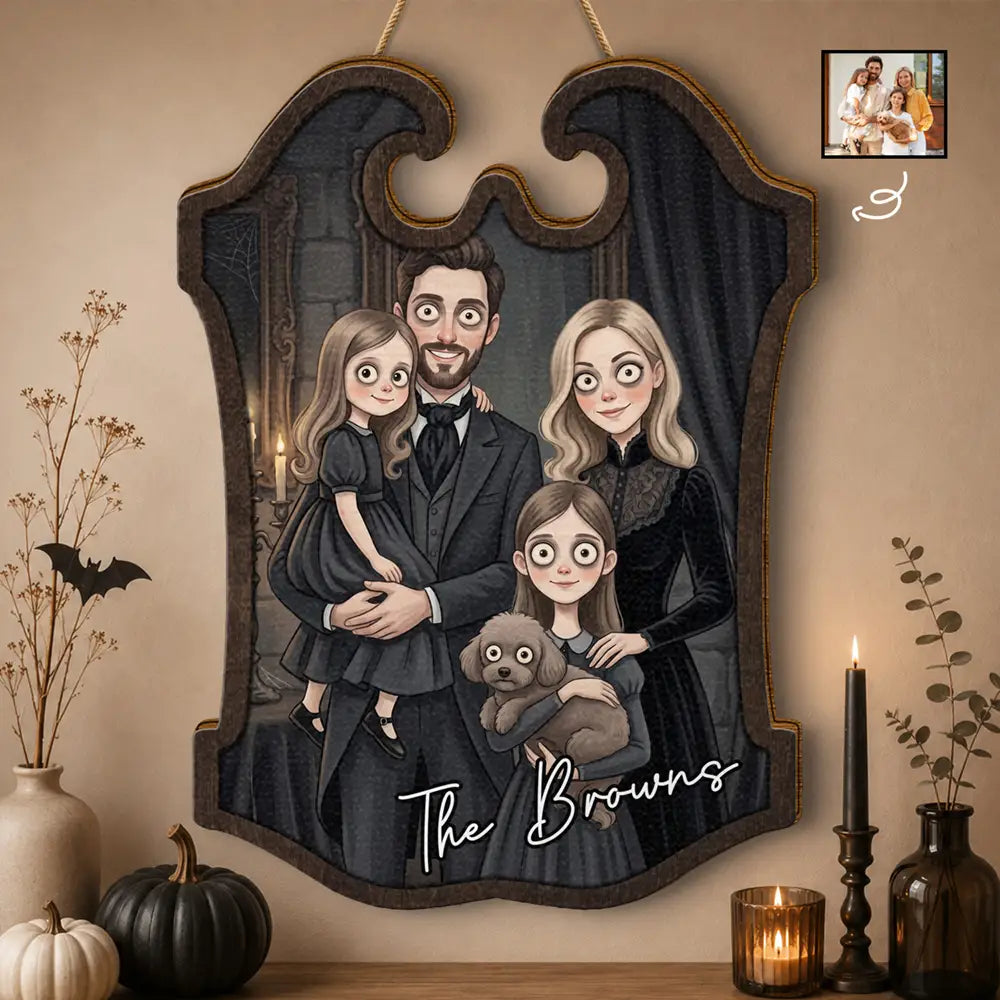 Adorable,Art Design,Halloween,Family,Photo - Gothic Portrait Art - Custom Photo Gothic Portrait Art Family Spooky Halloween - Personalized Custom Shaped Wood Sign