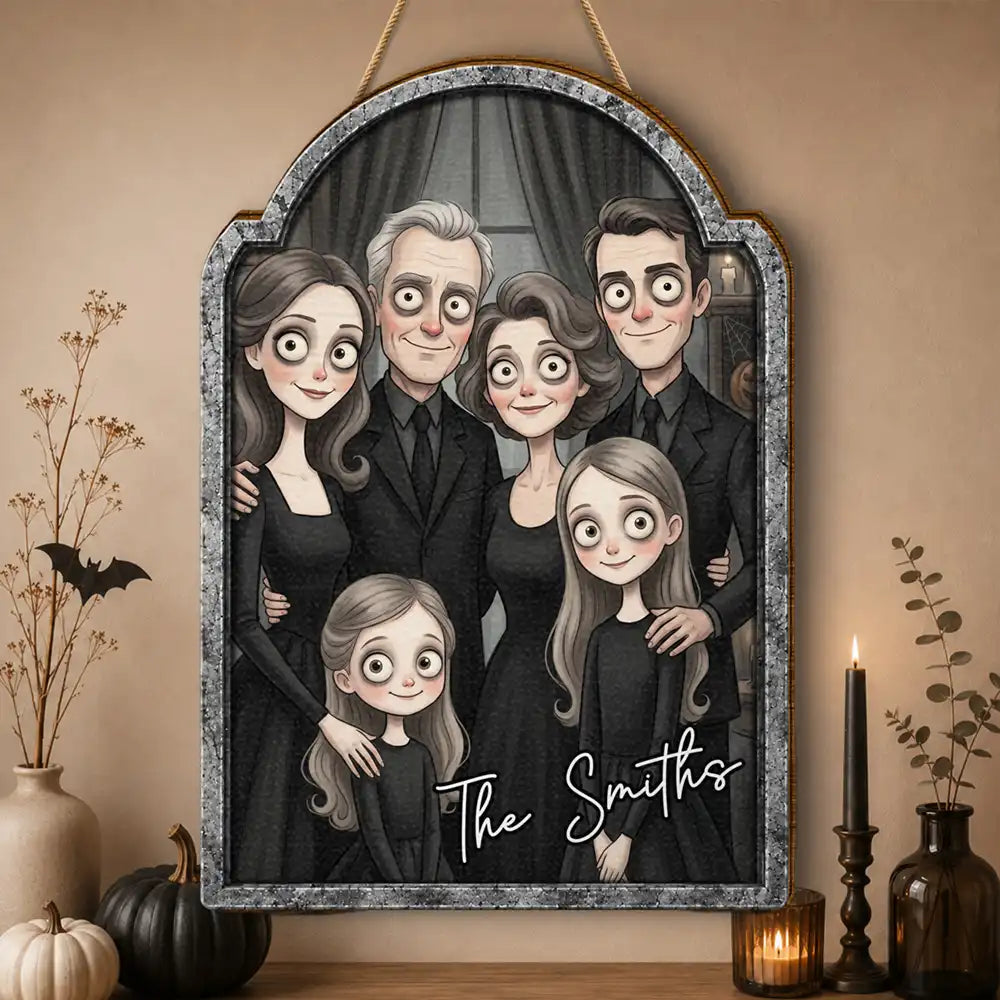 Adorable,Art Design,Halloween,Family,Photo - Gothic Portrait Art - Custom Photo Gothic Portrait Art Family Spooky Halloween - Personalized Custom Shaped Wood Sign