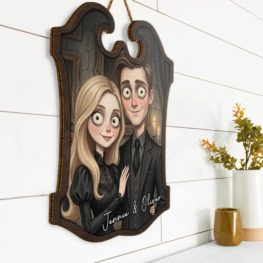 Adorable,Art Design,Halloween,Family,Photo - Gothic Portrait Art - Custom Photo Gothic Portrait Art Family Spooky Halloween - Personalized Custom Shaped Wood Sign