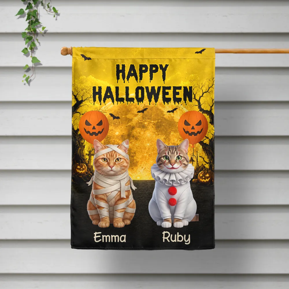 Pet Mom,Art Design,Playful,Halloween,Gift For Mother,Pet Lovers,Photo - Halloween Theme Accessories 3D Cartoon - Custom Photo 3D Halloween Themed Pet Spooky Haunted Home - Personalized Flag