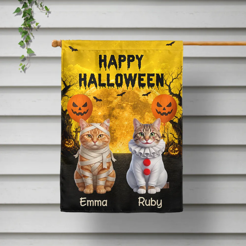 Pet Mom,Art Design,Playful,Halloween,Gift For Mother,Pet Lovers,Photo - Halloween Theme Accessories 3D Cartoon - Custom Photo 3D Halloween Themed Pet Spooky Haunted Home - Personalized Flag