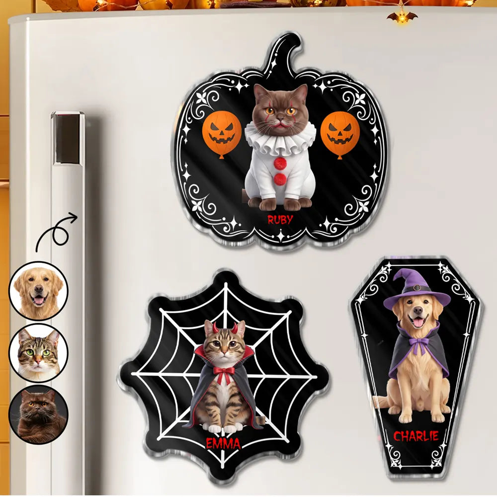 Custom Photo 3D Halloween Themed Pet Spooky Costume Portrait - Personalized Acrylic Magnet