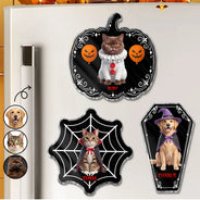 Art Design,Playful,Halloween,Pet Lovers,Photo - Halloween Theme Accessories 3D Cartoon - Custom Photo 3D Halloween Themed Pet Spooky Costume Portrait - Personalized Acrylic Magnet