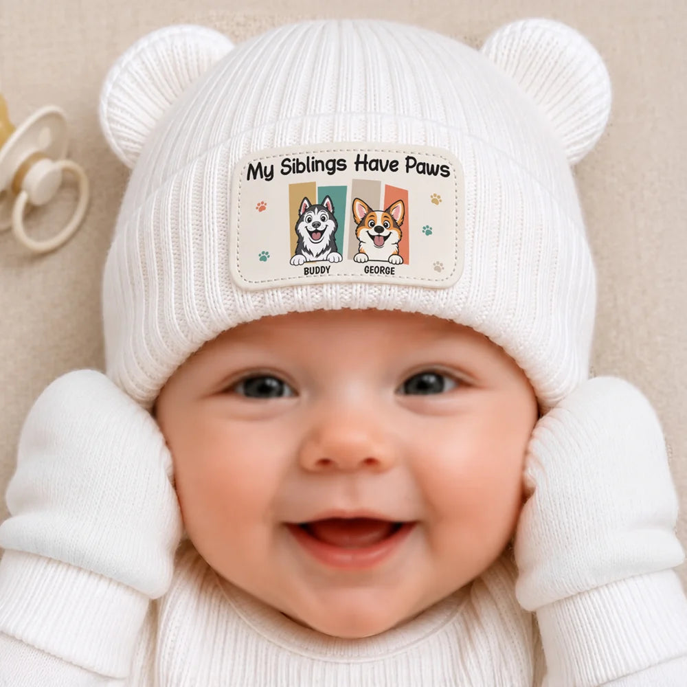 My Siblings Haves Paws Baby Shower Gifts For New Mom New Dad New Baby - Personalized Baby Beanie And Mittens
