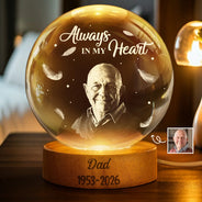 Memorial Loved One,Gift For Father,Christmas,Custom Photo,Sympathetic,Memorial,Remove BG Photo - Custom Photo Memorial Always In Our Heart - Personalized Crystal Globe Lamp