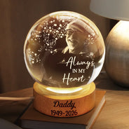 Memorial Loved One,Gift For Father,Christmas,Custom Photo,Sympathetic,Memorial,Remove BG Photo - Custom Photo Memorial Always In Our Heart - Personalized Crystal Globe Lamp