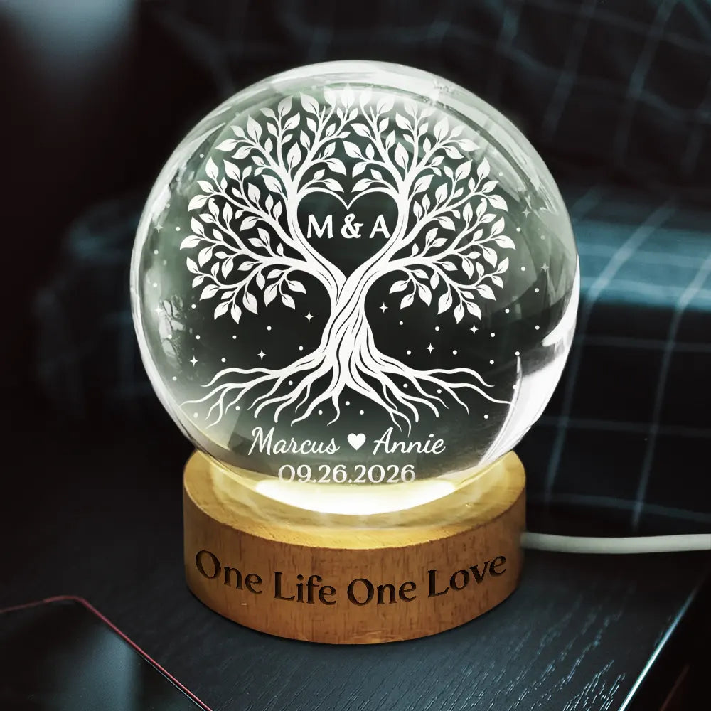 Anniversary,Christmas,Romantic,Gift For Couples,Icon - One Life One Love Couple Anniversary Tree Of Love - Personalized Crystal Globe Lamp