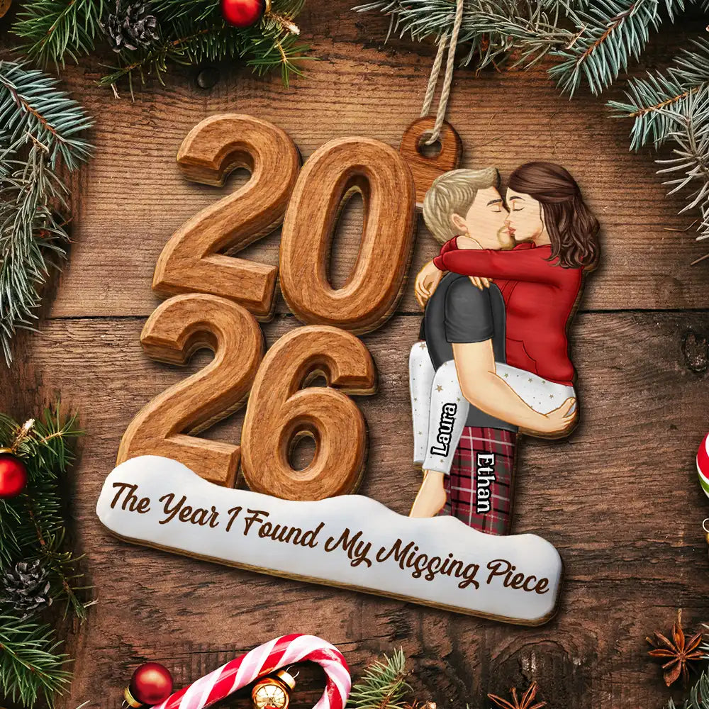 Anniversary,Christmas,Romantic,Gift For Couples,Vector - Couple Anniversary The Year I Found Missing Piece - Personalized Custom Shaped Wooden Ornament
