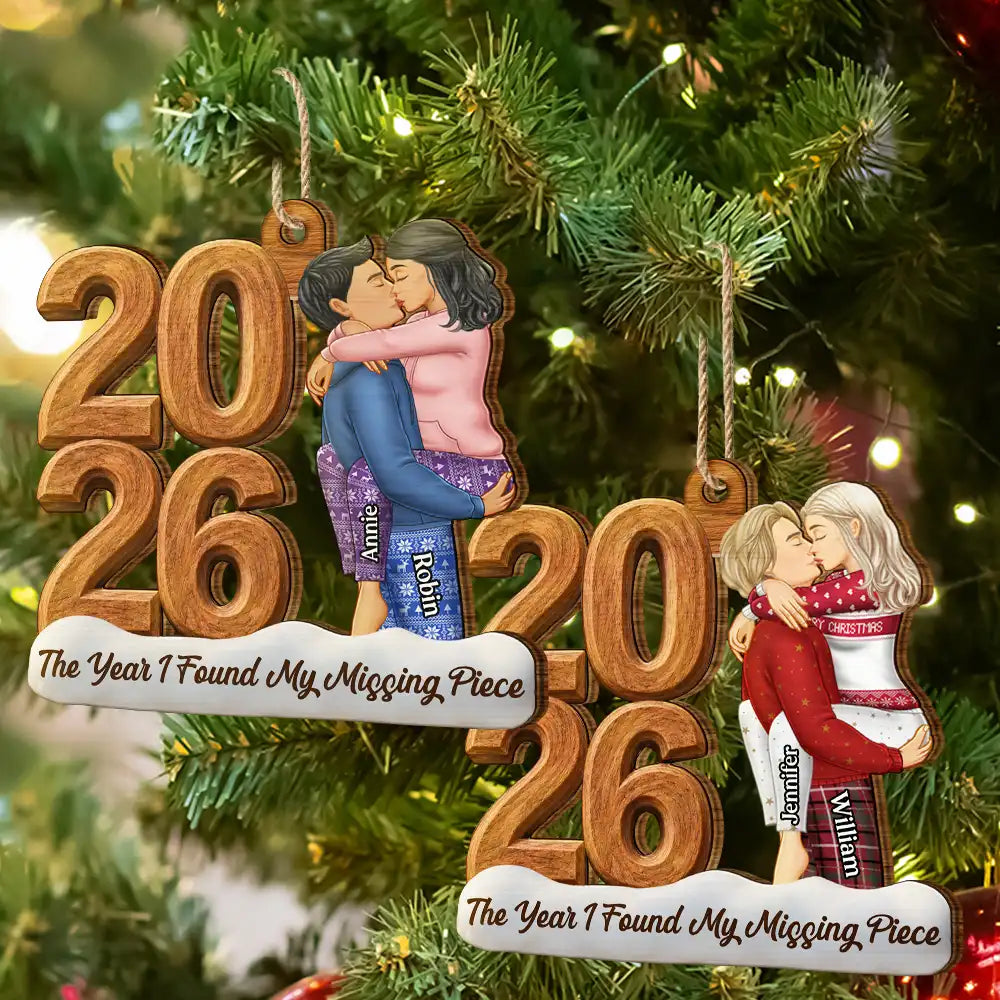 Anniversary,Christmas,Romantic,Gift For Couples,Vector - Couple Anniversary The Year I Found Missing Piece - Personalized Custom Shaped Wooden Ornament