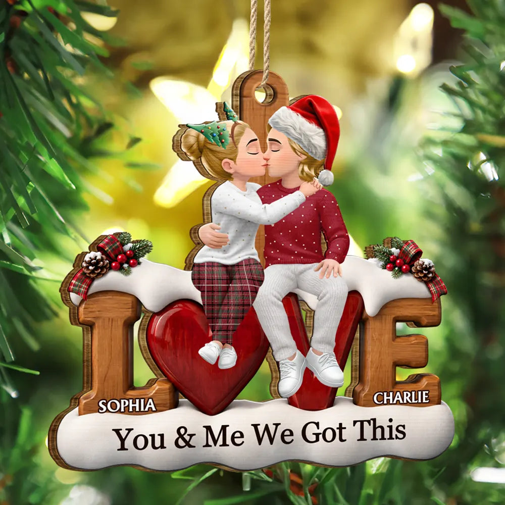 Christmas,Romantic,Gift For Couples,Vector - Couple Anniversary Gift You & Me We Got This - Personalized Custom Shaped Wooden Ornament