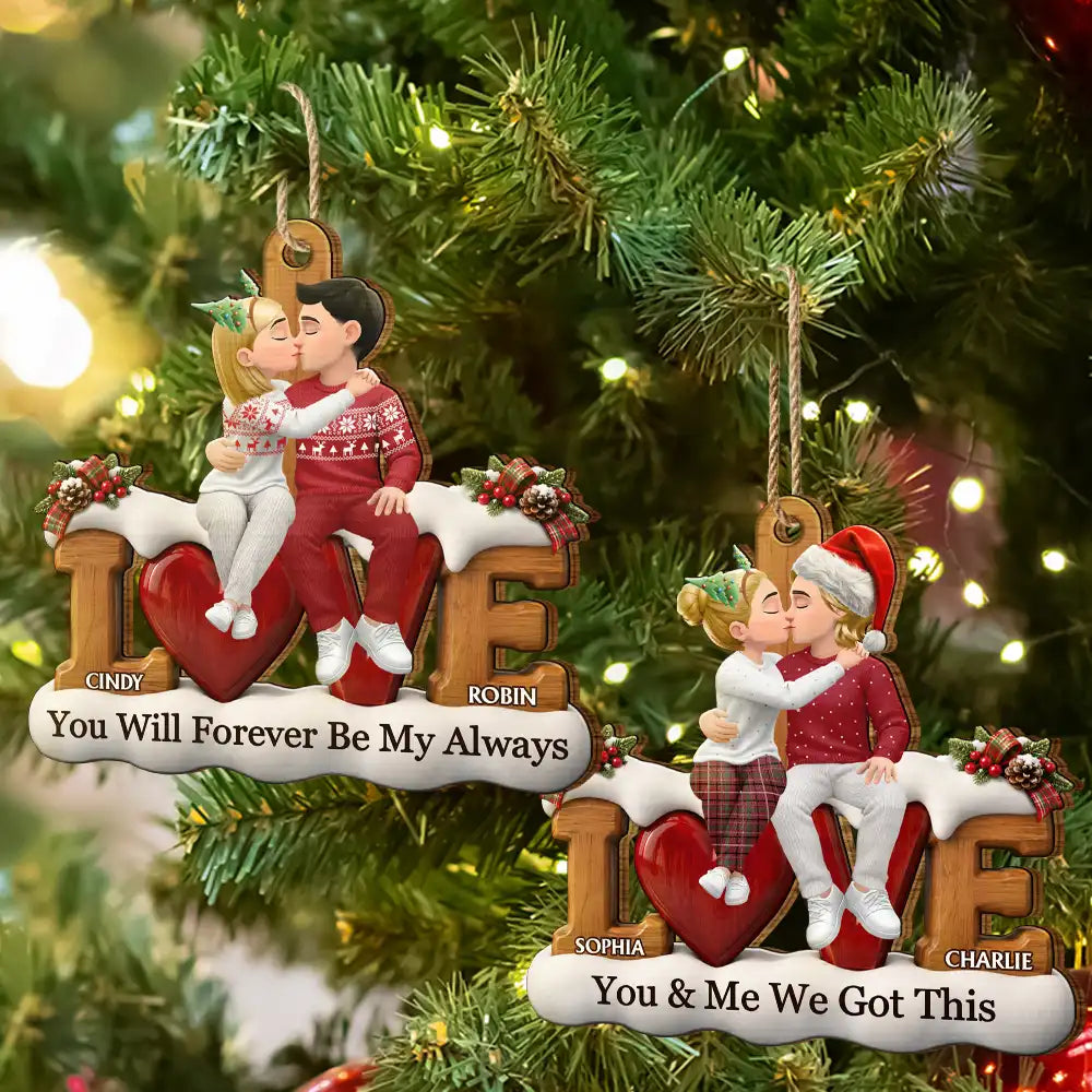 Christmas,Romantic,Gift For Couples,Vector - Couple Anniversary Gift You & Me We Got This - Personalized Custom Shaped Wooden Ornament