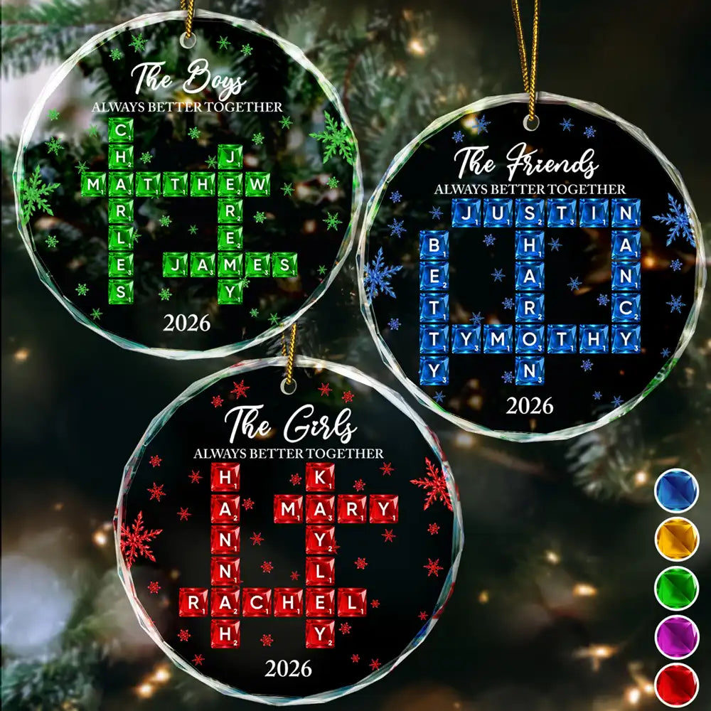 Crossword Crystal The Girls Always Better Together - Personalized Circle Glass Ornament