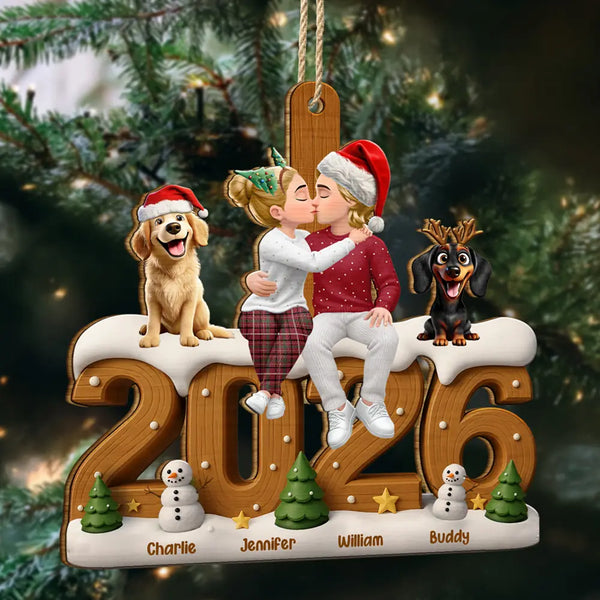 Pet Couple,Christmas,Romantic,Pet Lovers,Gift For Couples,Vector - Pet Couple Lovely Christmas Keepsake - Personalized Custom Shaped Wooden Ornament
