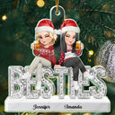 Gift For Bestie,Christmas,Vector,Happy - Bestie Funny Keepsake Crystal Sitting On Year - Personalized Custom Shaped Acrylic Ornament