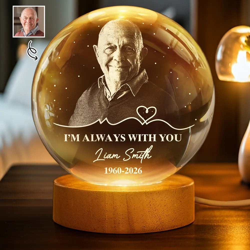 Top Market,Memorial Loved One,Christmas,Custom Photo,Sympathetic,Family,Memorial,Remove BG Photo - Custom Photo I'm Always With You Memorial Gift - Personalized Crystal Globe Lamp