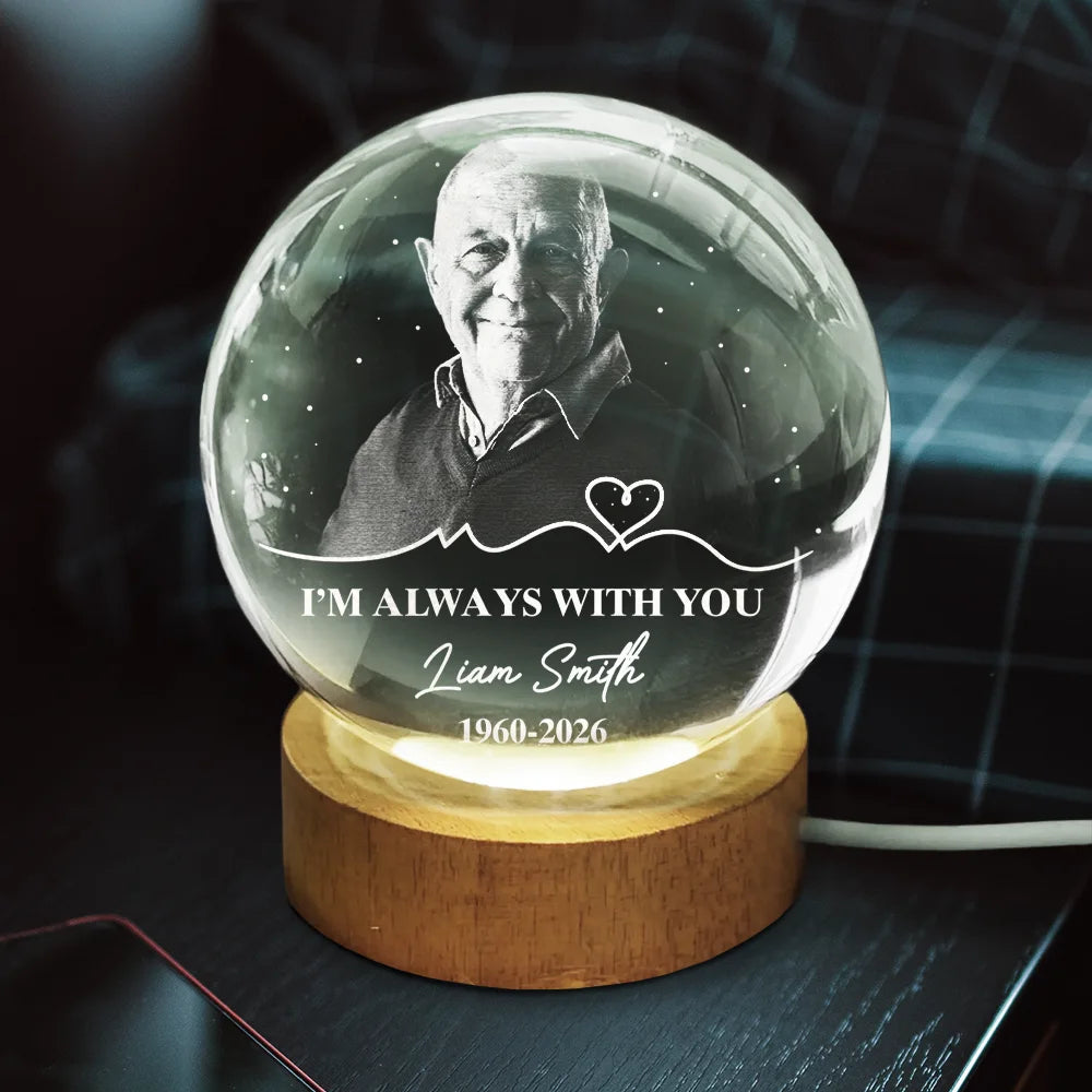 Top Market,Memorial Loved One,Christmas,Custom Photo,Sympathetic,Family,Memorial,Remove BG Photo - Custom Photo I'm Always With You Memorial Gift - Personalized Crystal Globe Lamp