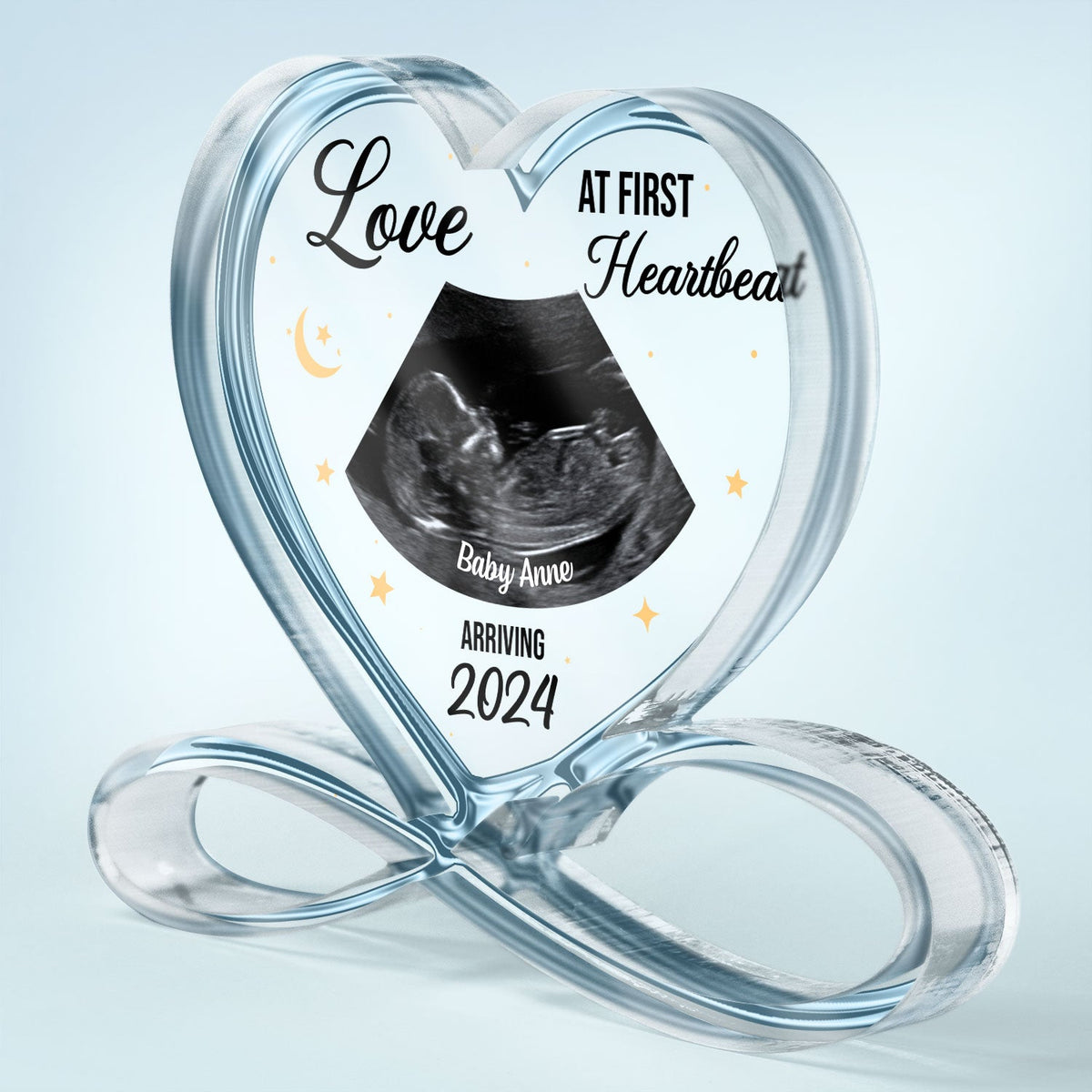 Custom Photo Baby Ultrasound Love At First Sight - Gift For Mother & Father - Personalized Heart Infinity Shaped Acrylic Plaque