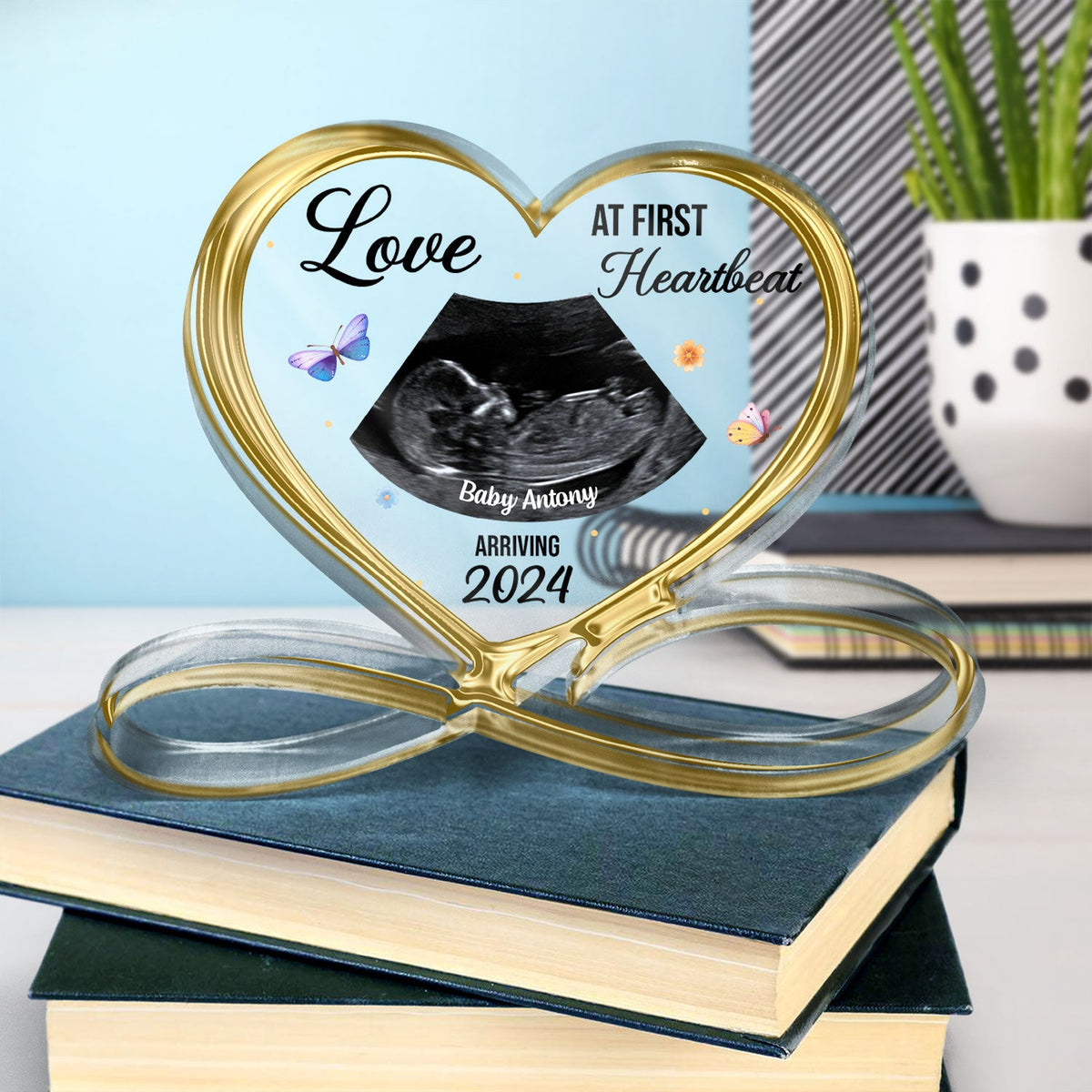 Custom Photo Baby Ultrasound Love At First Sight - Gift For Mother & Father - Personalized Heart Infinity Shaped Acrylic Plaque