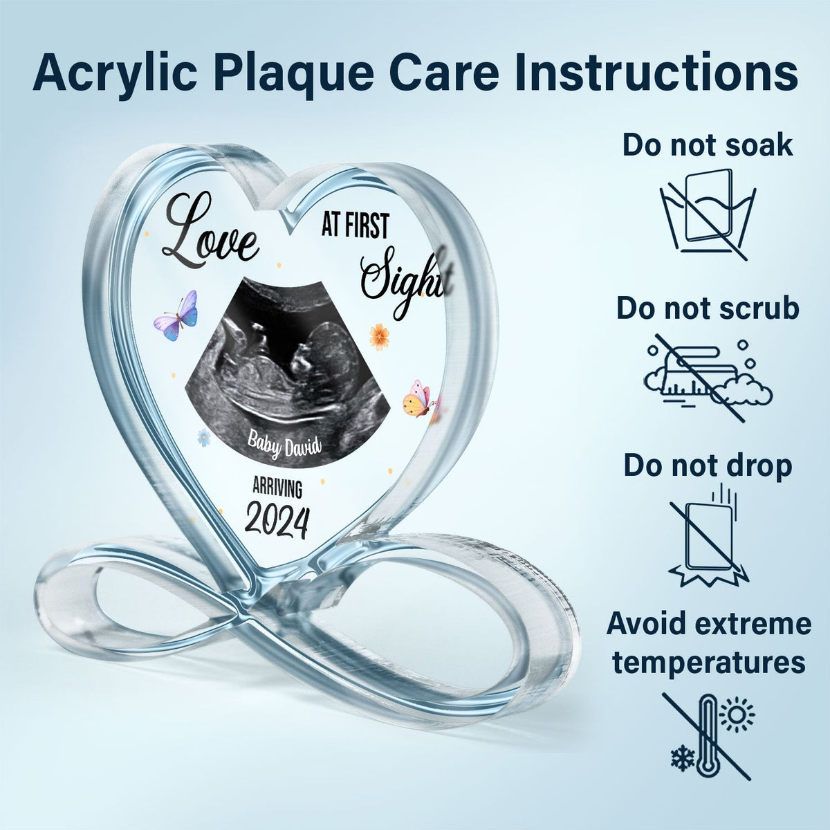 Custom Photo Baby Ultrasound Love At First Sight - Gift For Mother & Father - Personalized Heart Infinity Shaped Acrylic Plaque