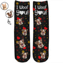 Custom Photo I Woof You I Meow You - Gift For Dog Lovers, Cat Lovers - Personalized Socks