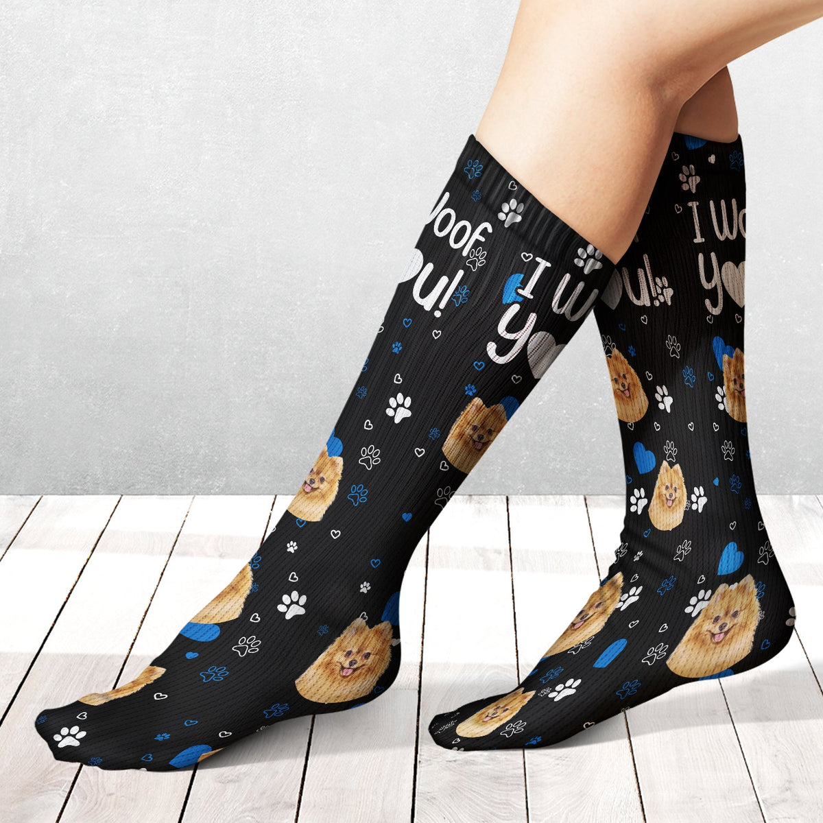 Custom Photo I Woof You I Meow You - Gift For Dog Lovers, Cat Lovers - Personalized Socks