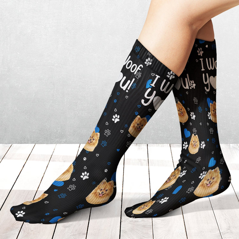 Custom Photo I Woof You I Meow You - Gift For Dog Lovers, Cat Lovers - Personalized Socks
