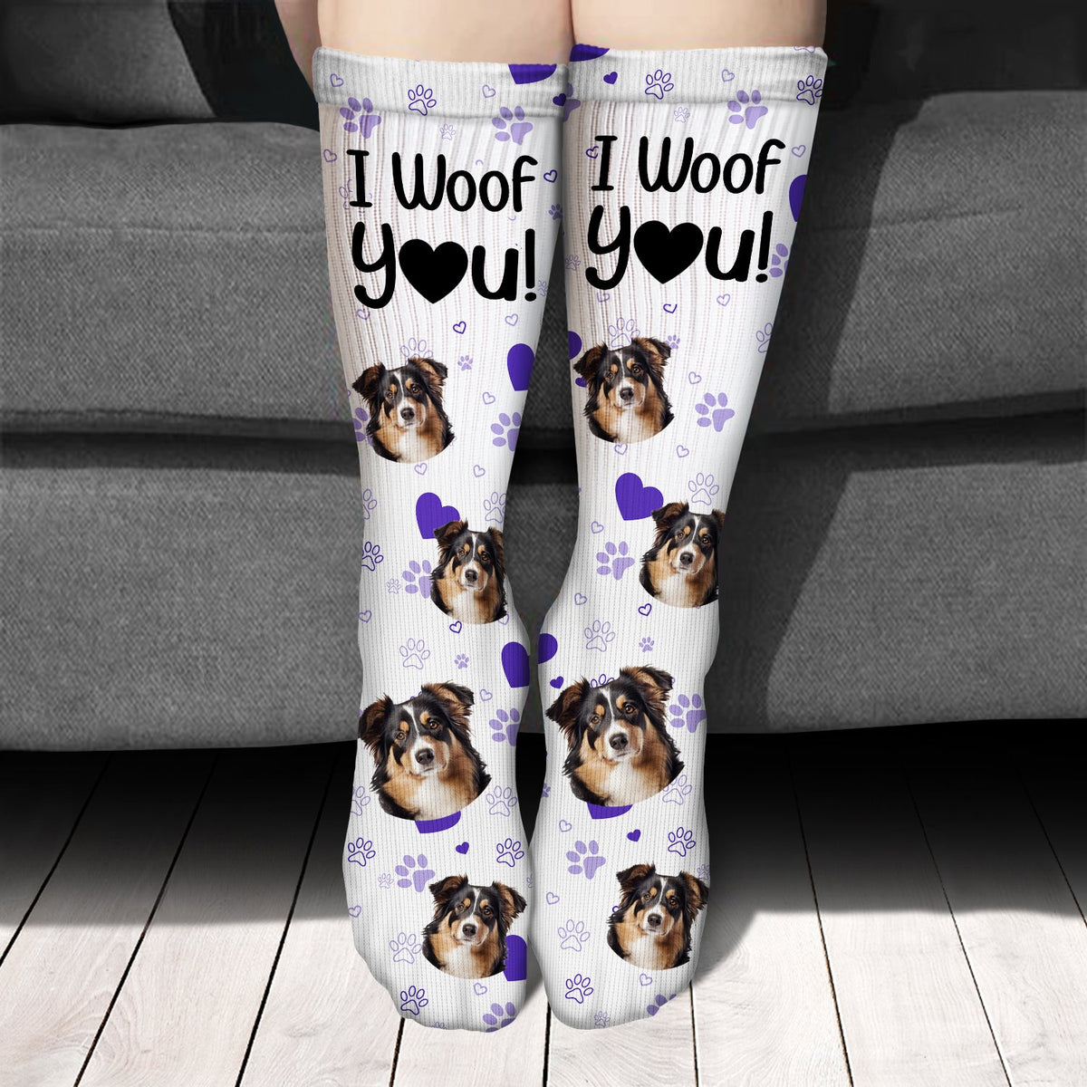 Custom Photo I Woof You I Meow You - Gift For Dog Lovers, Cat Lovers - Personalized Socks
