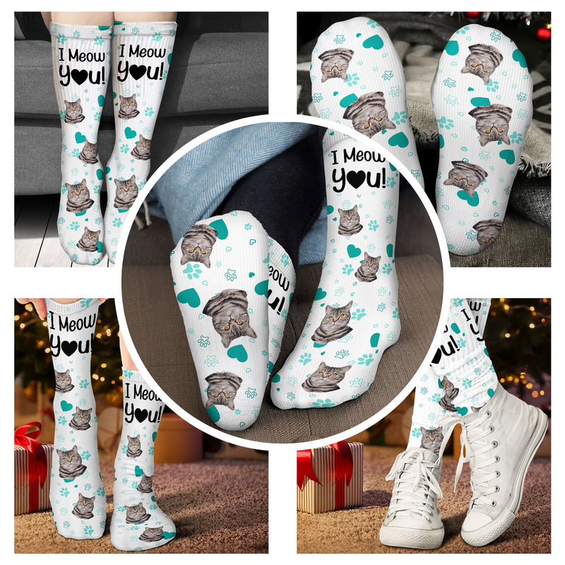 Custom Photo I Woof You I Meow You - Gift For Dog Lovers, Cat Lovers - Personalized Socks