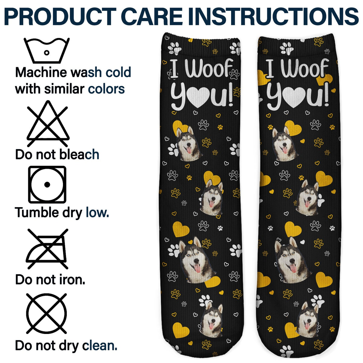 Custom Photo I Woof You I Meow You - Gift For Dog Lovers, Cat Lovers - Personalized Socks
