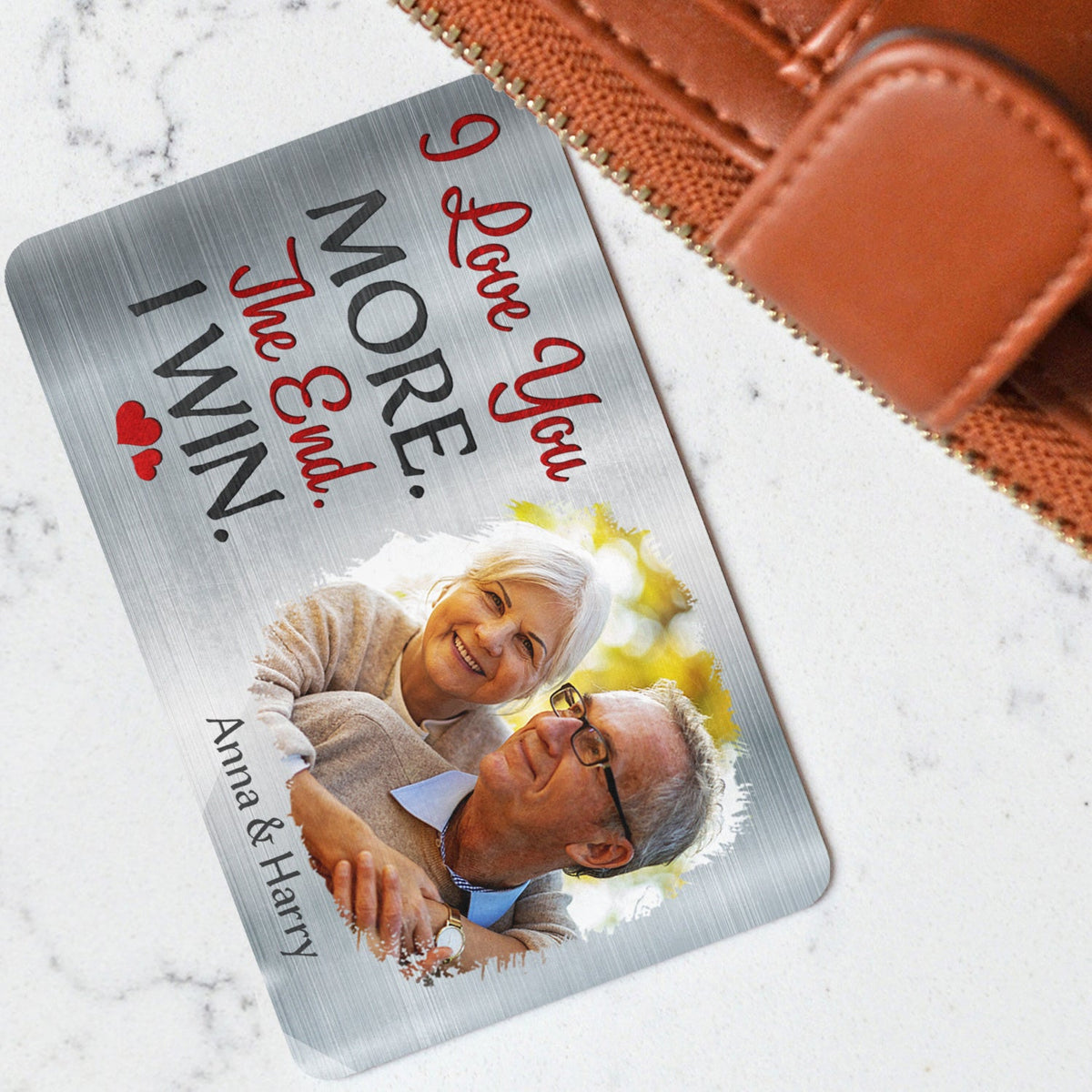 Carte portefeuille en aluminium personnalisée avec photo « Je t'aime encore plus » - Cadeau pour couple