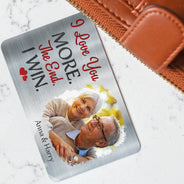 Carte portefeuille en aluminium personnalisée avec photo « Je t'aime encore plus » - Cadeau pour couple