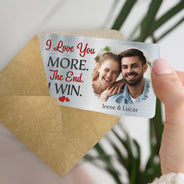 Carte portefeuille en aluminium personnalisée avec photo « Je t'aime encore plus » - Cadeau pour couple