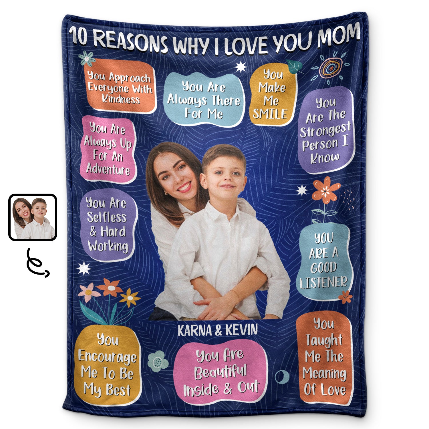 Custom Photo 10 Reasons Why I Love You Mom - Gift For Mother - Personalized Fleece Blanket, Sherpa Blanket