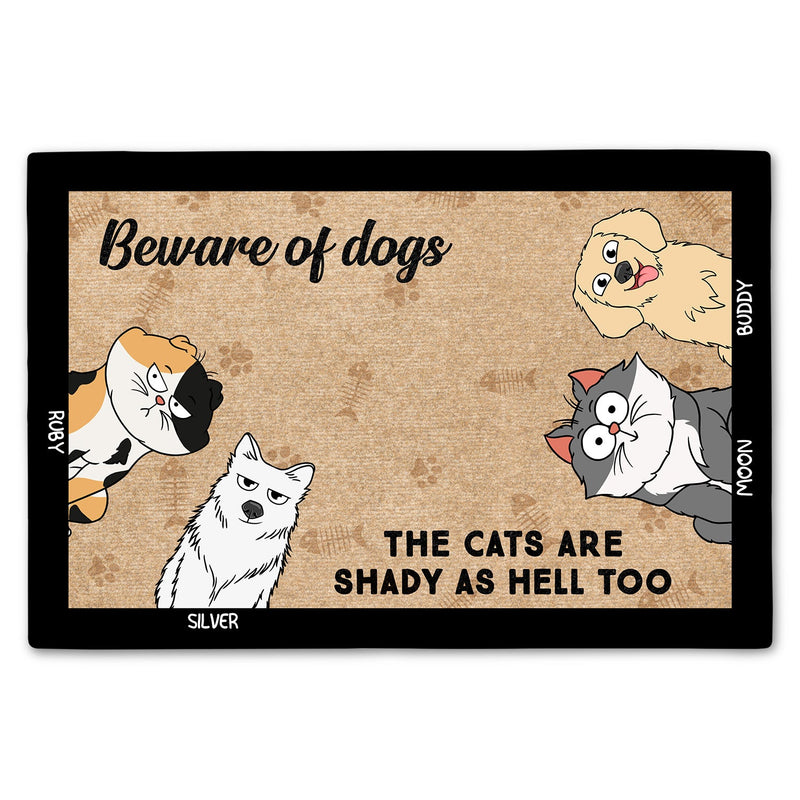 Attention aux chiens, les chats sont louches ! Cadeau pour les amoureux des animaux ! Paillasson personnalisé