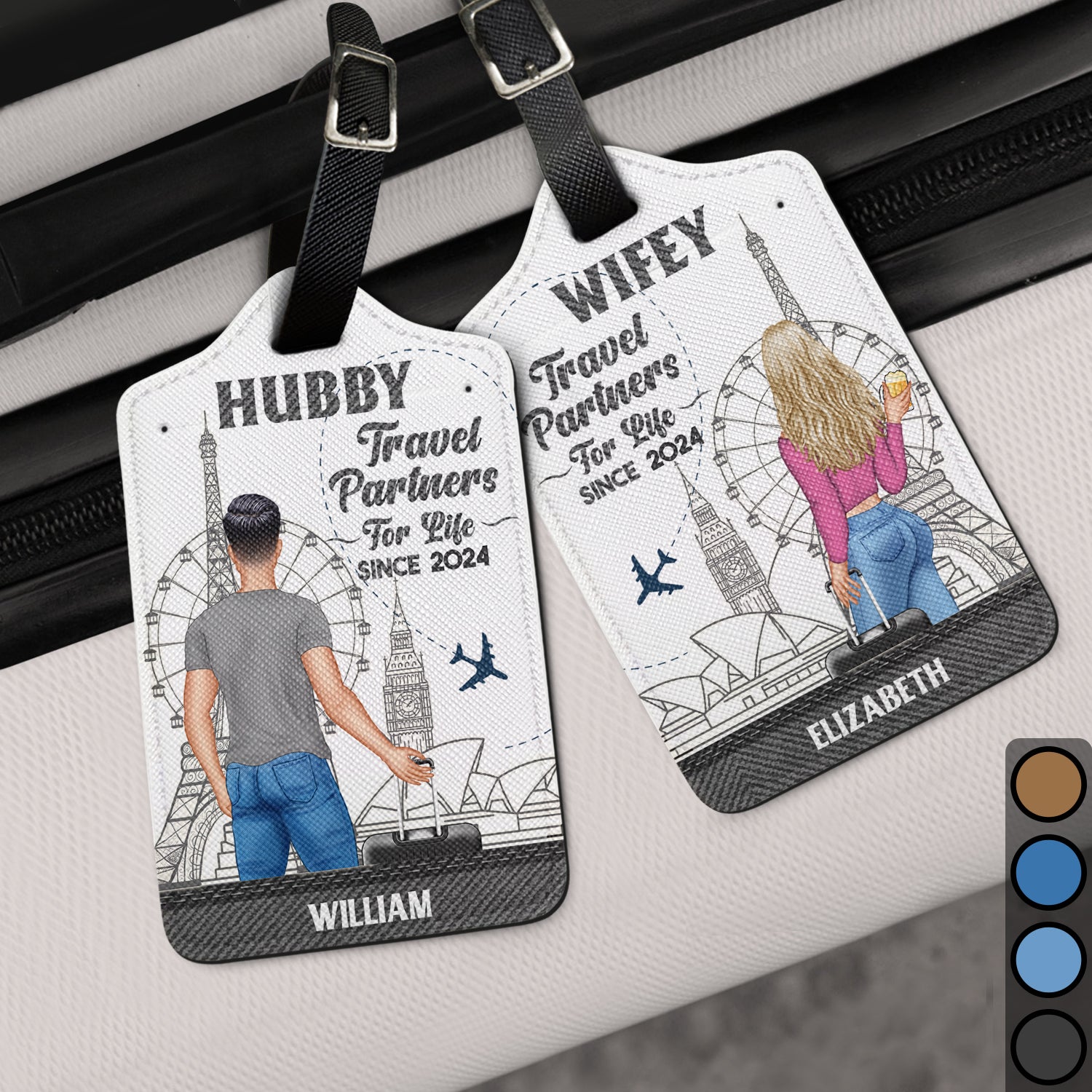 Traveling Couple Hubby & Wifey Travel Partners For Life - Gift For Couples, Traveling Gift - Personalized Combo 2 Luggage Tags