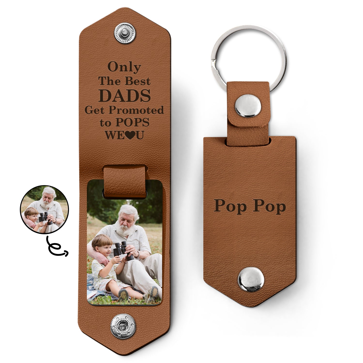 Custom Photo Only The Best Dad - Gift For Grandpa - Personalized Leather Photo Keychain
