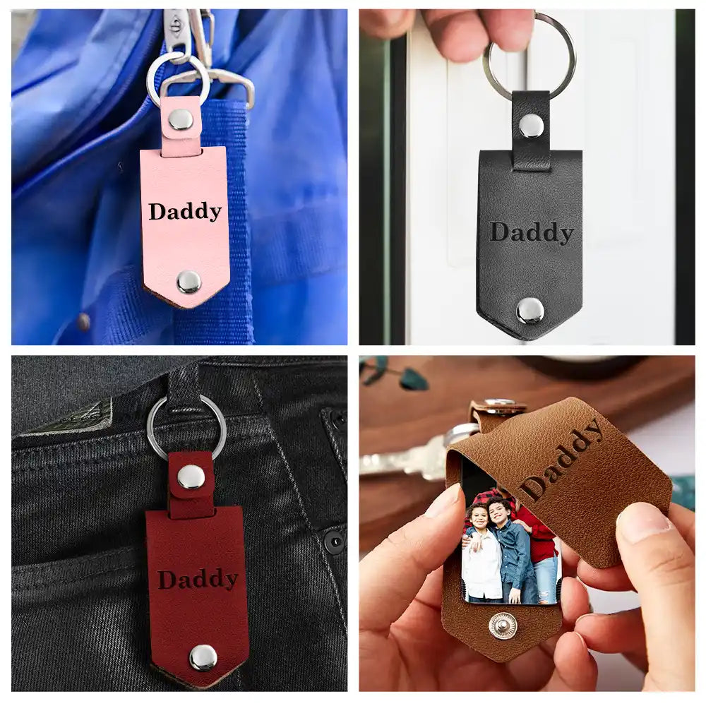 Custom Photo Only The Best Dad - Gift For Grandpa - Personalized Leather Photo Keychain