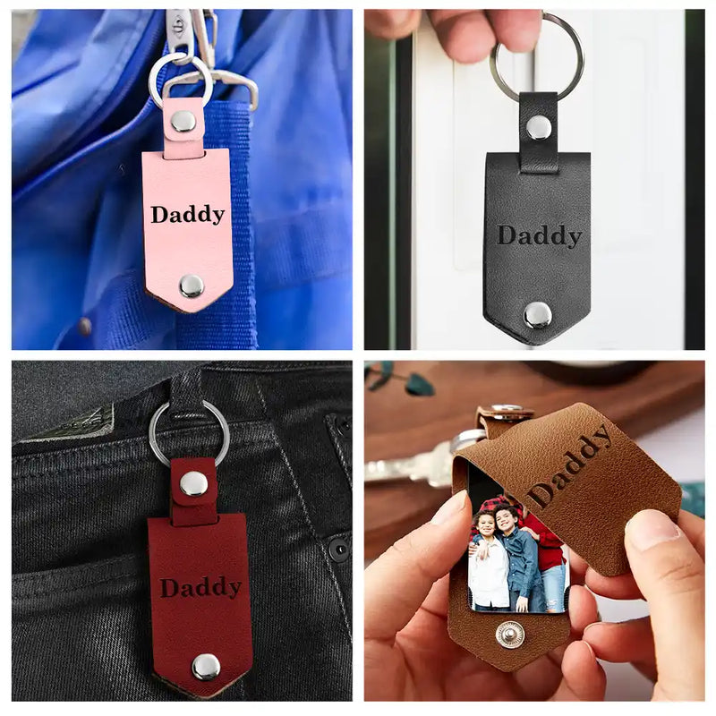 Custom Photo Only The Best Dad - Gift For Grandpa - Personalized Leather Photo Keychain