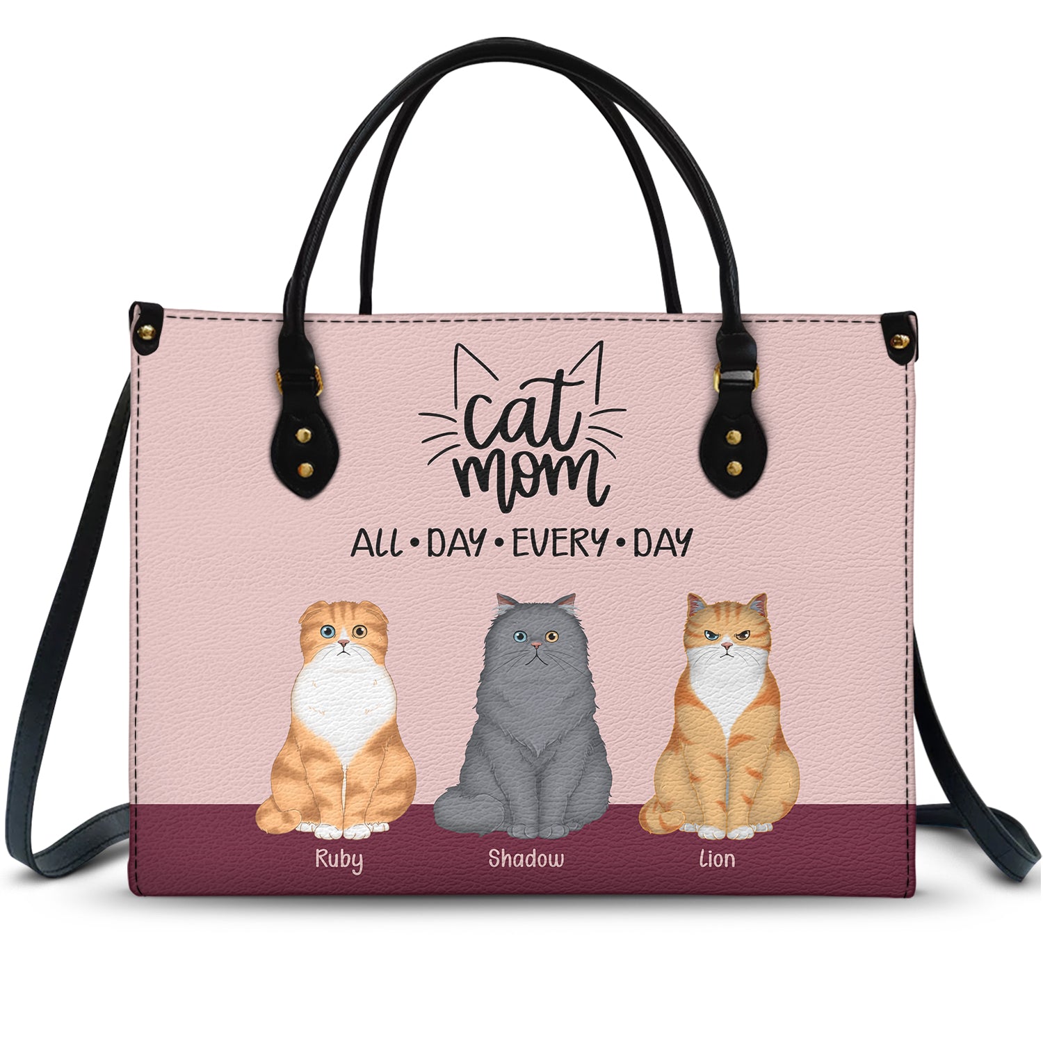 All Day Every Day - Gift For Cat Mom - Personalized Leather Bag