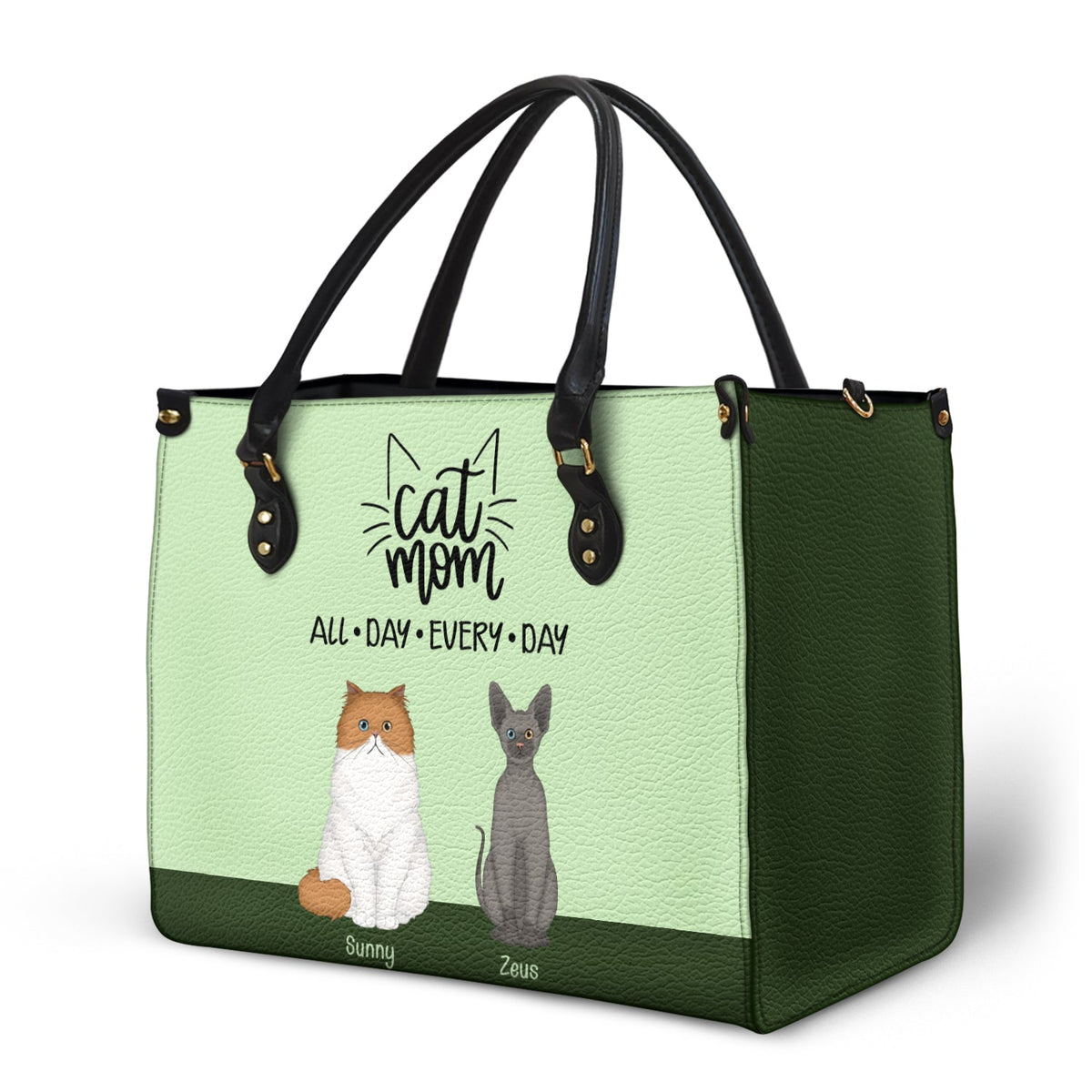 All Day Every Day - Gift For Cat Mom - Personalized Leather Bag