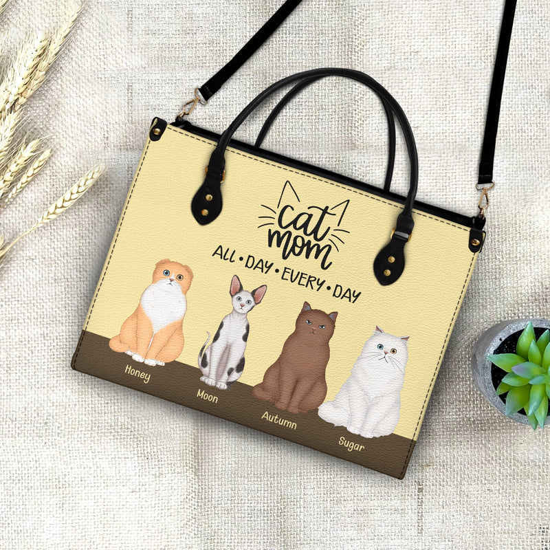 All Day Every Day - Gift For Cat Mom - Personalized Leather Bag