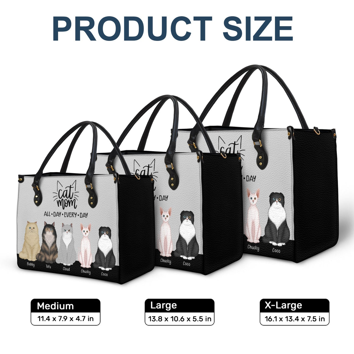 All Day Every Day - Gift For Cat Mom - Personalized Leather Bag