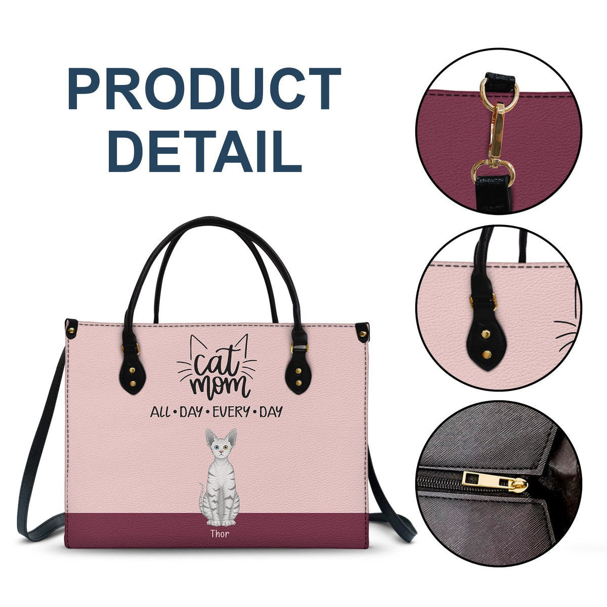 All Day Every Day - Gift For Cat Mom - Personalized Leather Bag