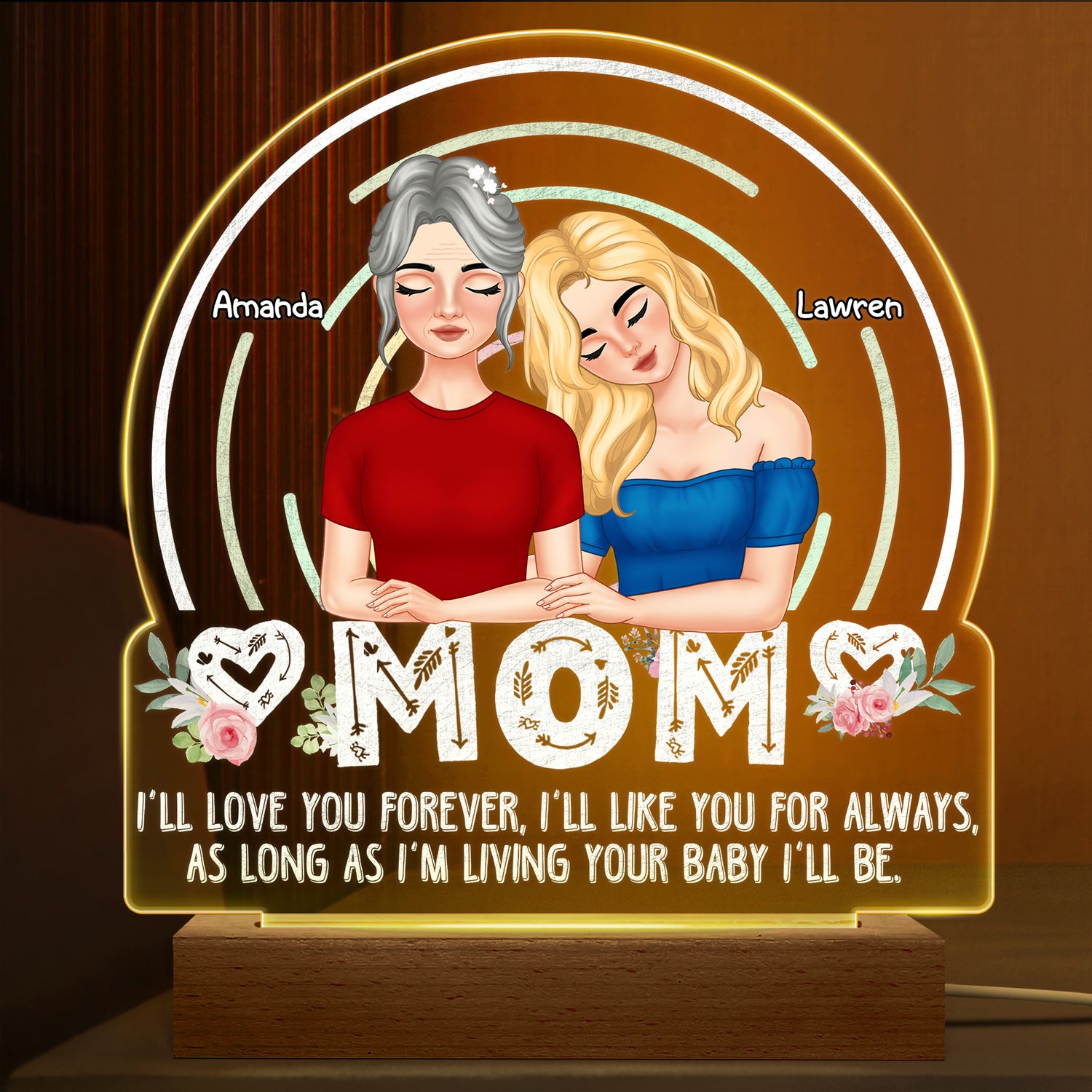 As Long As I'm Living Your Baby I'll Be - Gift For Mother, Grandma - Personalized 3D Led Light Wooden Base