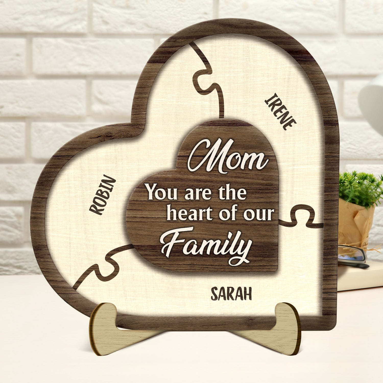 You Are The Heart Of Our Family - Gift For Mother Grandma - Personalized 2-Layered Wooden Plaque With Stand