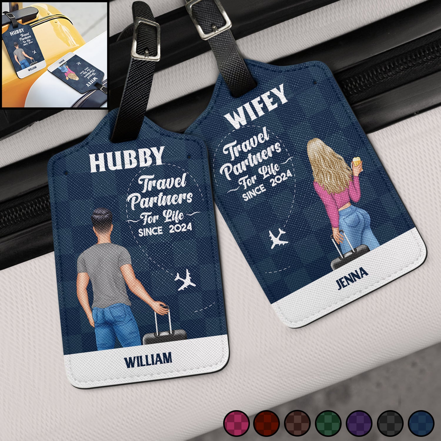 Traveling Couple Hubby & Wifey Travel Partners For Life Pattern - Gift For Couples, Traveling Gift - Personalized Combo 2 Luggage Tags