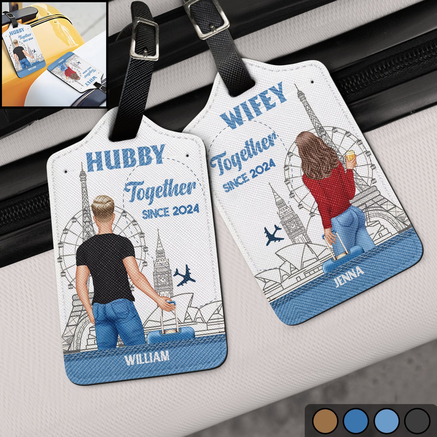 Traveling Couple Hubby & Wifey Together Since - Gift For Couples, Traveling Gift - Personalized Combo 2 Luggage Tags