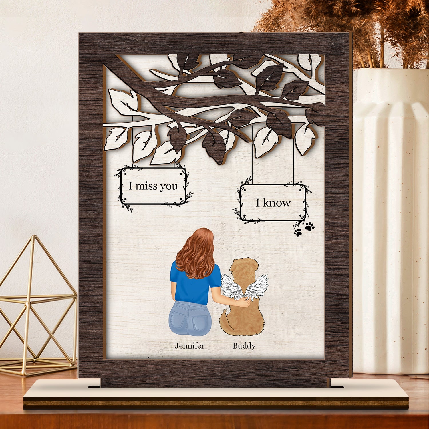 I Miss You I Know - Memorial Gift For Dog Lovers, Dog Mom, Dog Dad - Personalized Custom Shaped 2-Layered Wooden Plaque