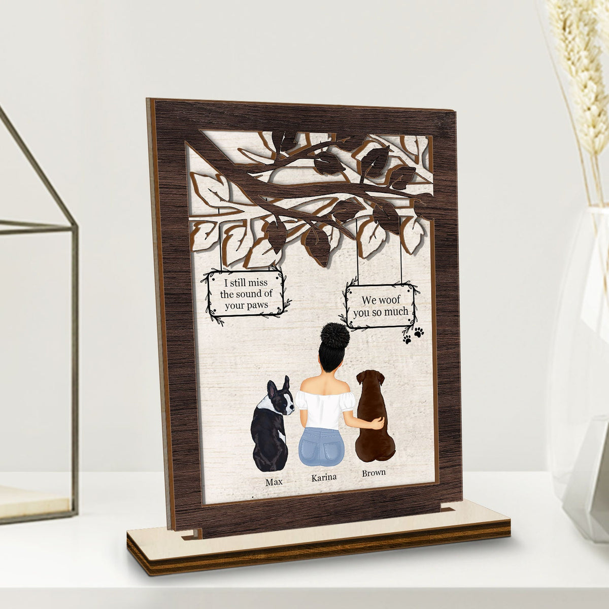 Tu me manques, je sais - Cadeau commémoratif pour les amoureux des chiens, maman de chien, papa de chien - Plaque en bois personnalisée à 2 couches 